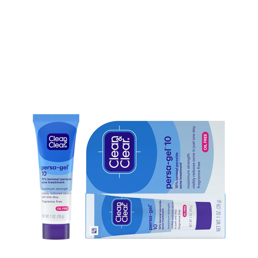 Persa-Gel 10 Oil-Free Acne Spot Treatment with Maximum Strength 10% Benzoyl Peroxide, Topical Pimple Cream Visibly Reduces Acne in One Day, Fragrance-Free, 1 Fl. Oz