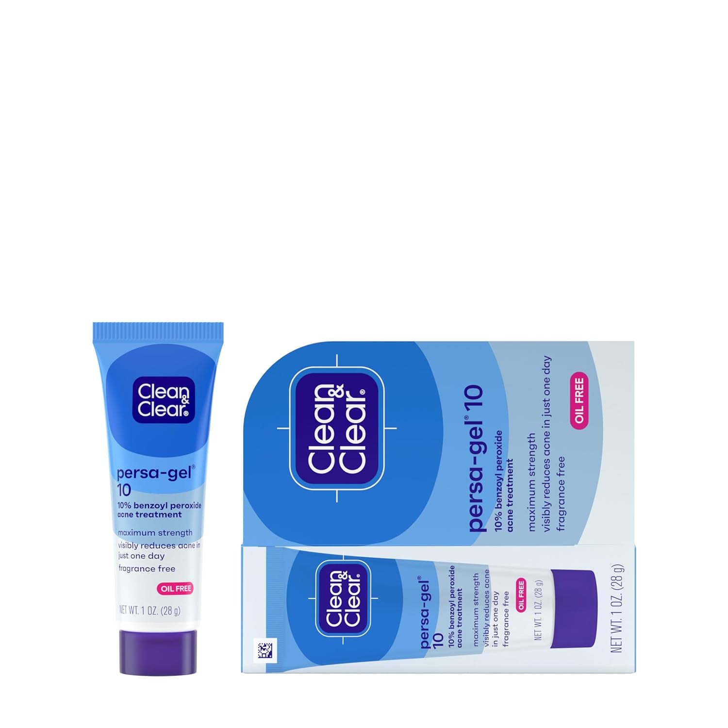 Persa-Gel 10 Oil-Free Acne Spot Treatment with Maximum Strength 10% Benzoyl Peroxide, Topical Pimple Cream Visibly Reduces Acne in One Day, Fragrance-Free, 1 Fl. Oz
