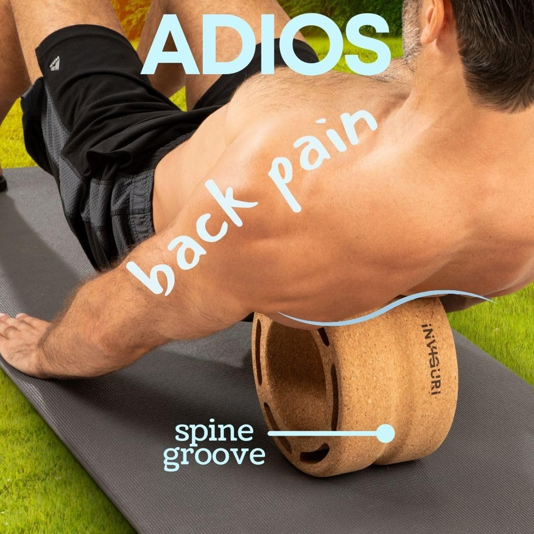 Roller Yoga Wheel for Back & Neck Pain, with Spinal Groove. Medium to Deep Pressure for Heavy Duty Foam Rolling. Made from Natural Cork.