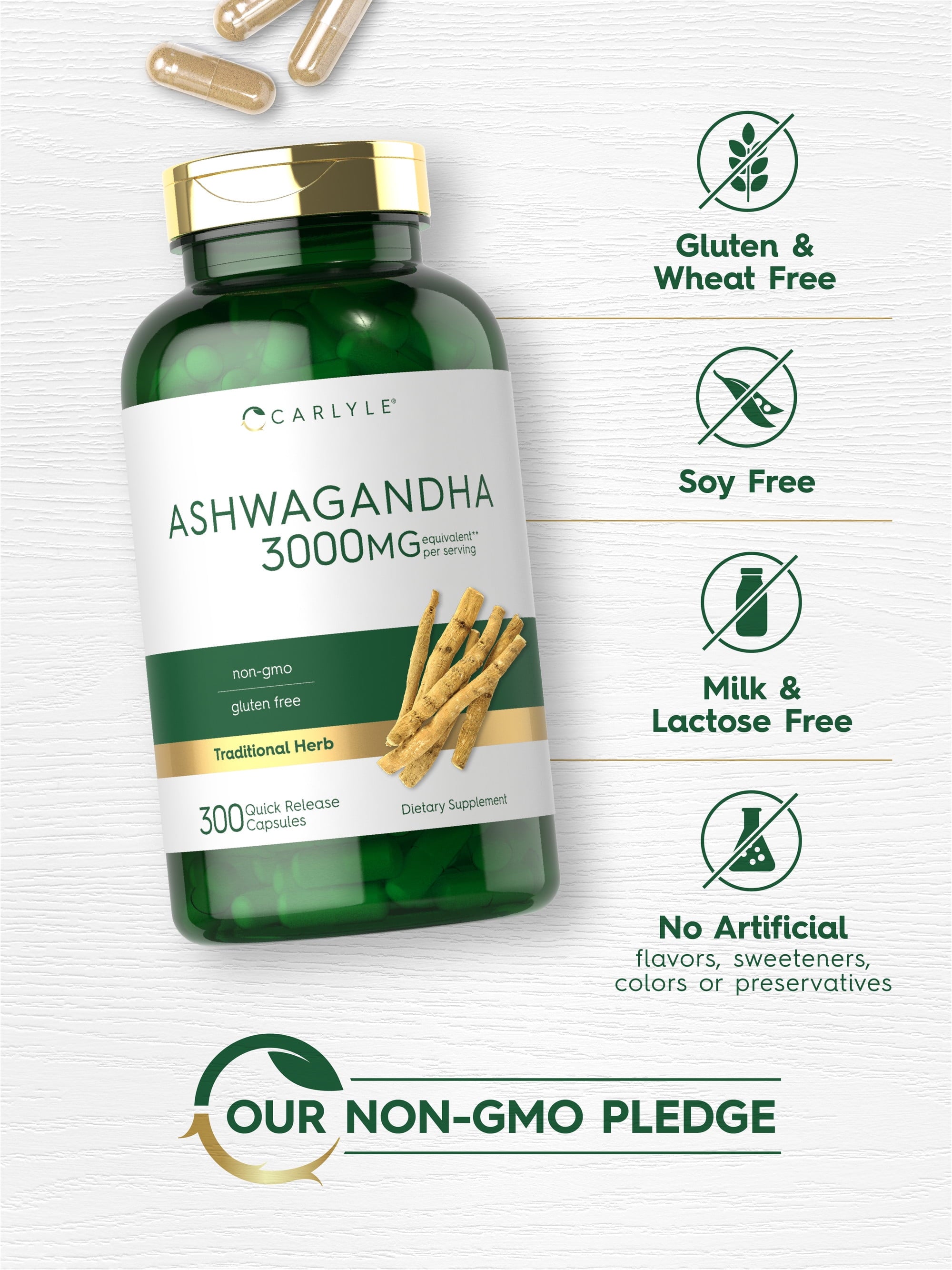 Ashwagandha Capsules | 3000Mg Supplement | 300 Pills | Non-Gmo, Gluten Free | by