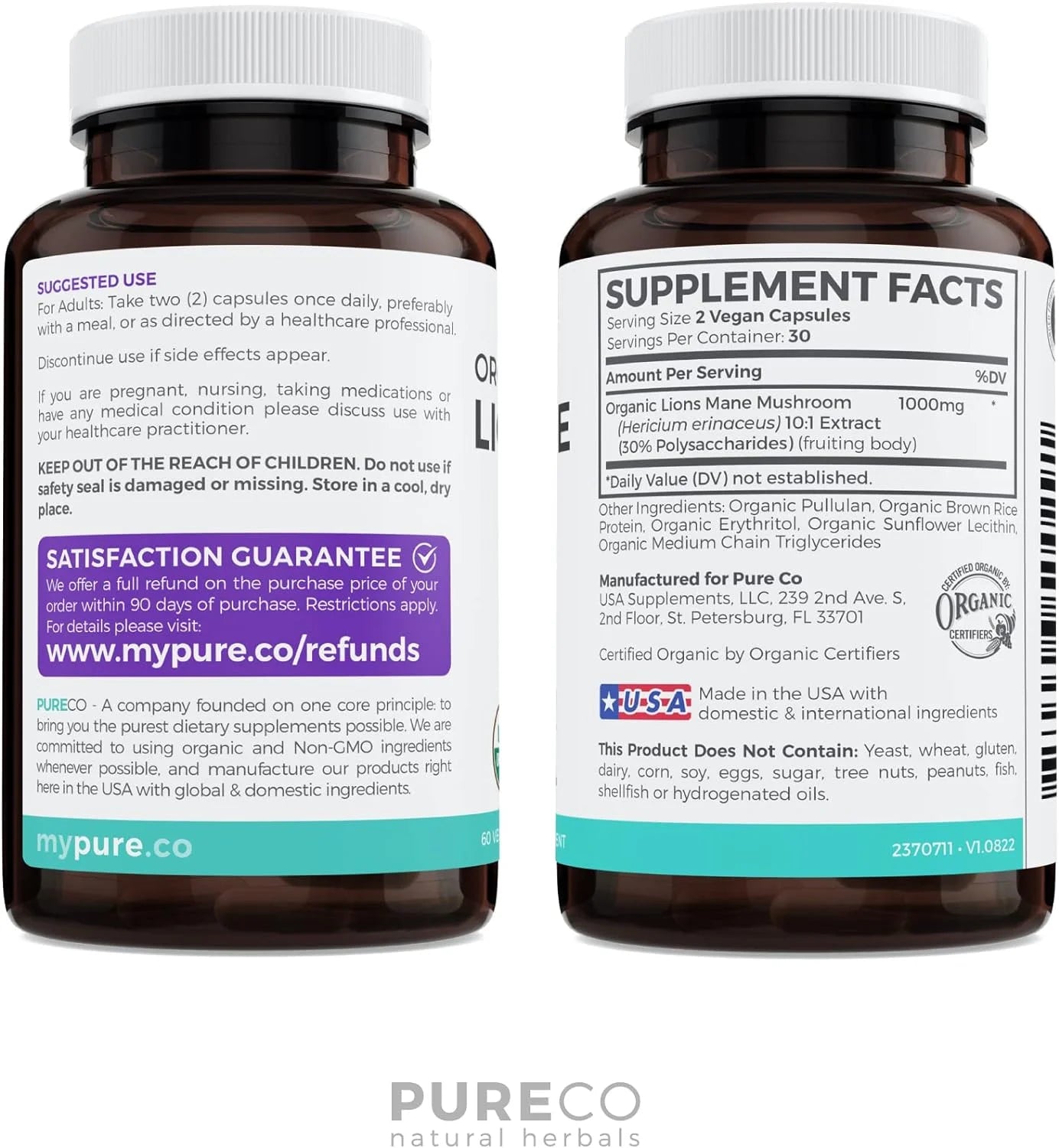 Organic Lion’S Mane Supplement, 10:1 Lion’S Mane Extract for Energy, Memory & Focus, 60 Caps