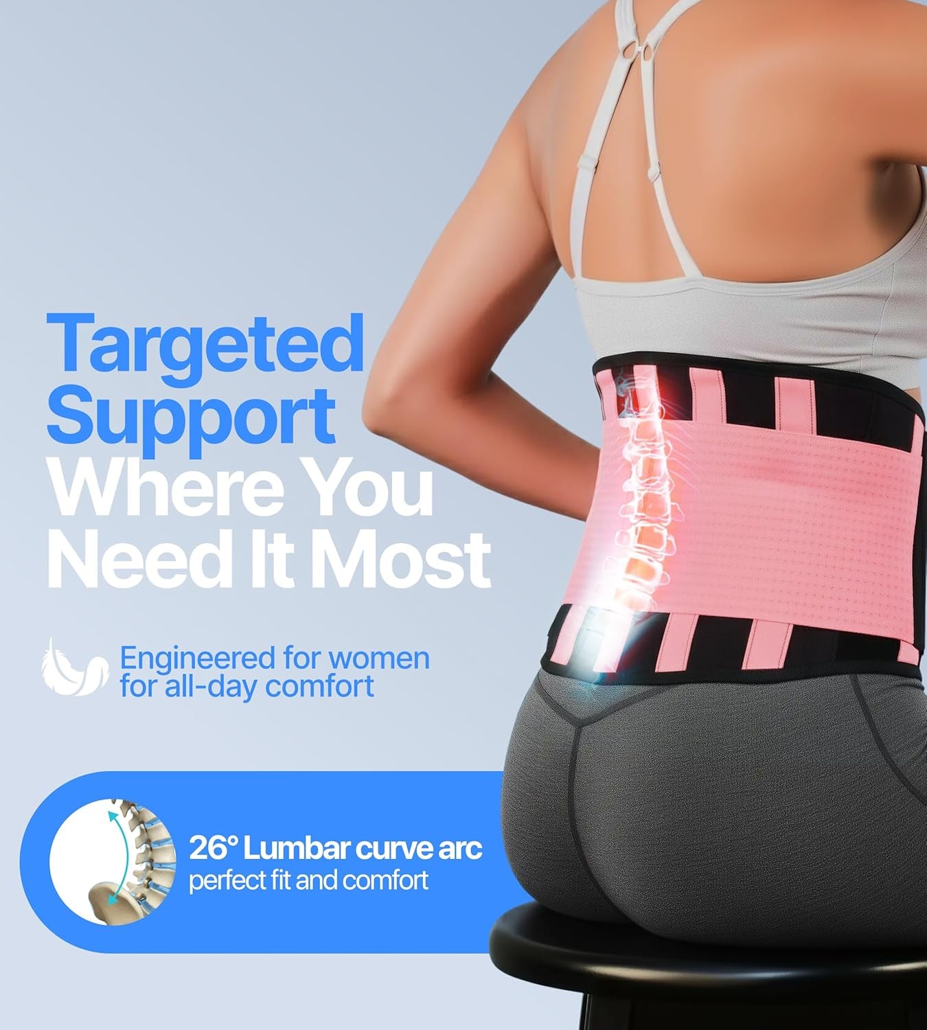Back Brace for Lower Back Pain Women - Ultra Thin, Adjustable, Flexible, Supportive Belt for Men - Breathable Support Brace with Dual-Tension Straps & Industrial Pink M
