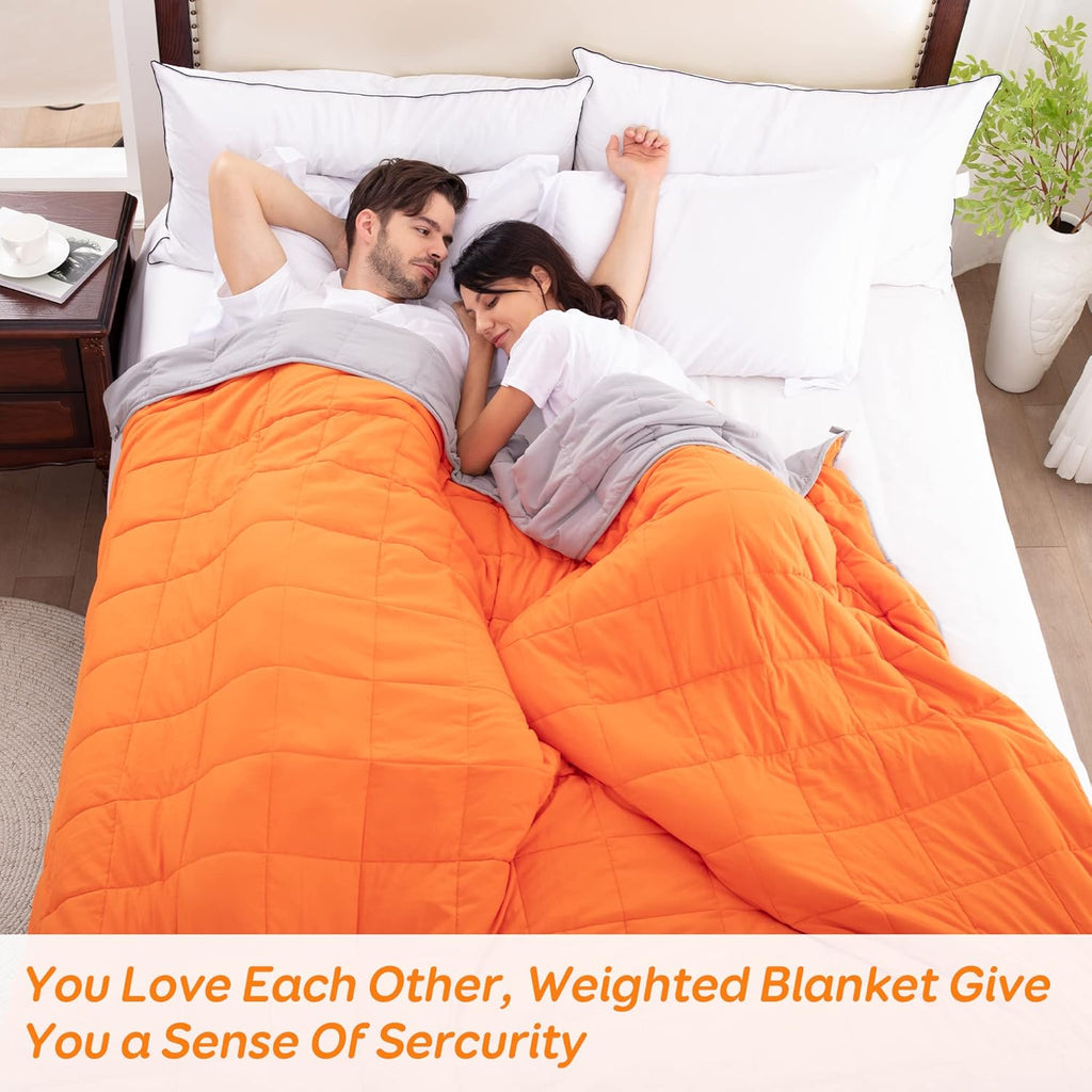 Weighted Blanket King Size 18 Lbs 80X87 in Cooling Weighted Blanket for Adults 1800 Brushed Microfiber Reversible Heavy Blanket with Premium Glass Beads (Light Grey & Orange)