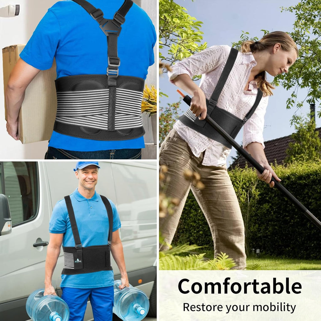 ® Back Brace for Lifting Work Y-Shape Suspenders Safety Belt with Dual 3D Lumbar Support Relieve Pain, Prevent Injury - L