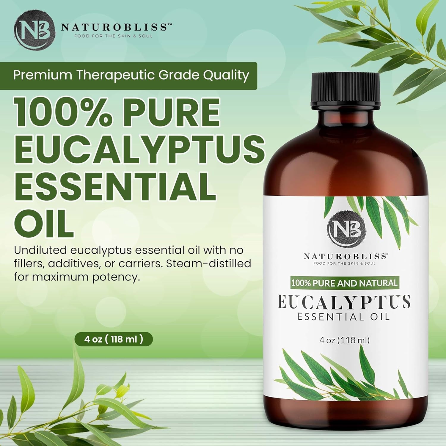 100% Pure Natural Undiluted Eucalyptus Essential Oil (4Oz) Premium Therapeutic Grade Aromatherapy