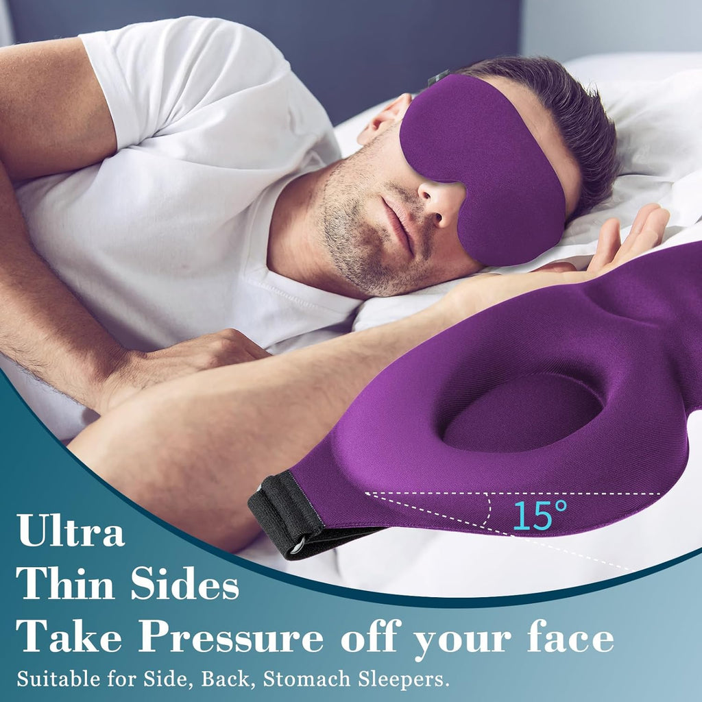 Sleep Mask for Side Sleeper, Light Blocking Sleeping Eye Mask for Women Men, 3D Contoured Cup Night Blindfold, Luxury Eye Cover Eyeshade with Adjustable Strap for Travel, Nap, Purple