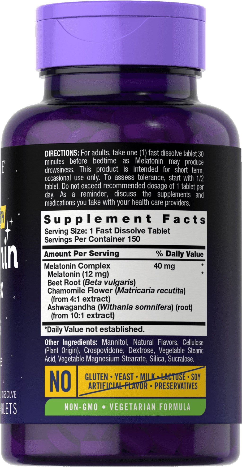 Melatonin Complex 40Mg | 150 Fast Dissolve Tablets | with Ashwagandha and Chamomile | by