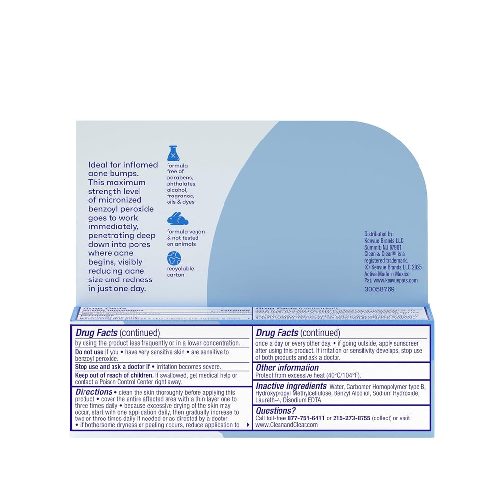 Persa-Gel 10 Oil-Free Acne Spot Treatment with Maximum Strength 10% Benzoyl Peroxide, Topical Pimple Cream Visibly Reduces Acne in One Day, Fragrance-Free, 1 Fl. Oz