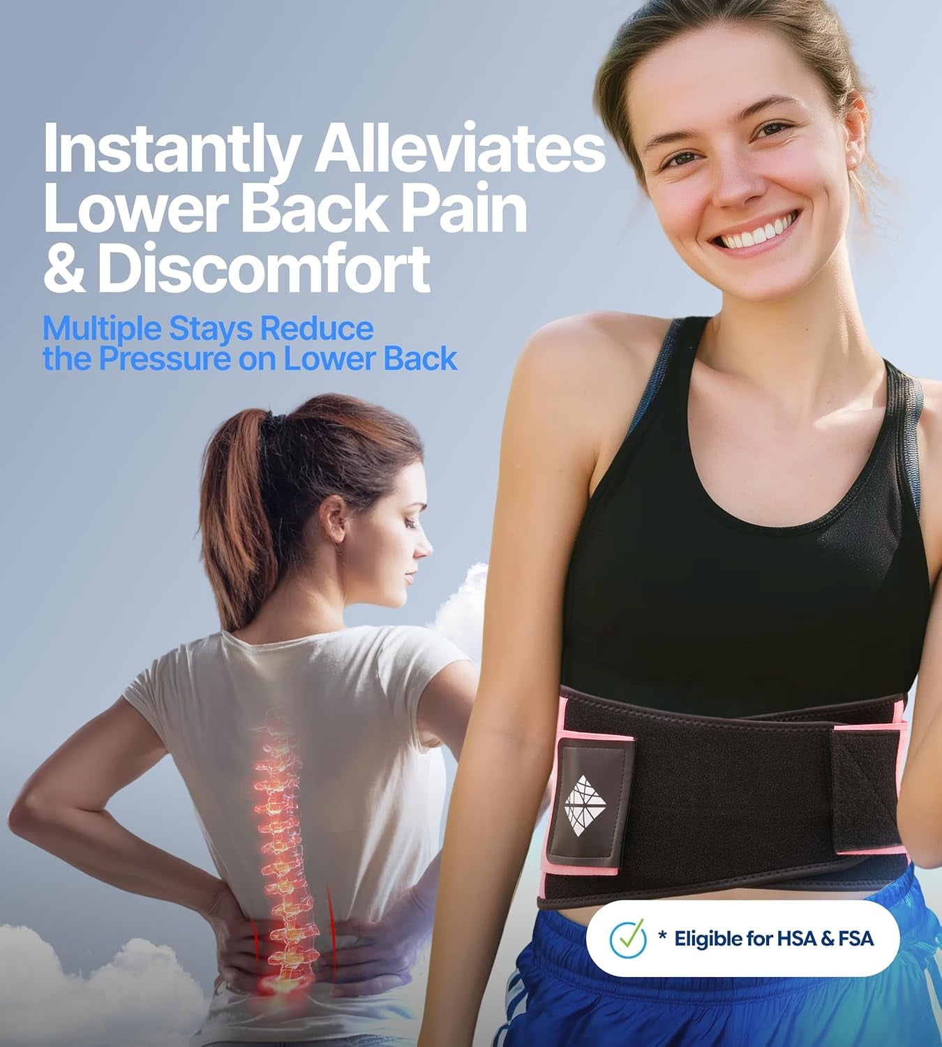 Back Brace for Lower Back Pain Women - Ultra Thin, Adjustable, Flexible, Supportive Belt for Men - Breathable Support Brace with Dual-Tension Straps & Industrial Pink M