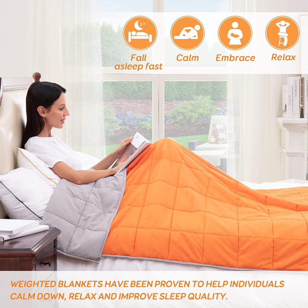 Weighted Blanket King Size 18 Lbs 80X87 in Cooling Weighted Blanket for Adults 1800 Brushed Microfiber Reversible Heavy Blanket with Premium Glass Beads (Light Grey & Orange)