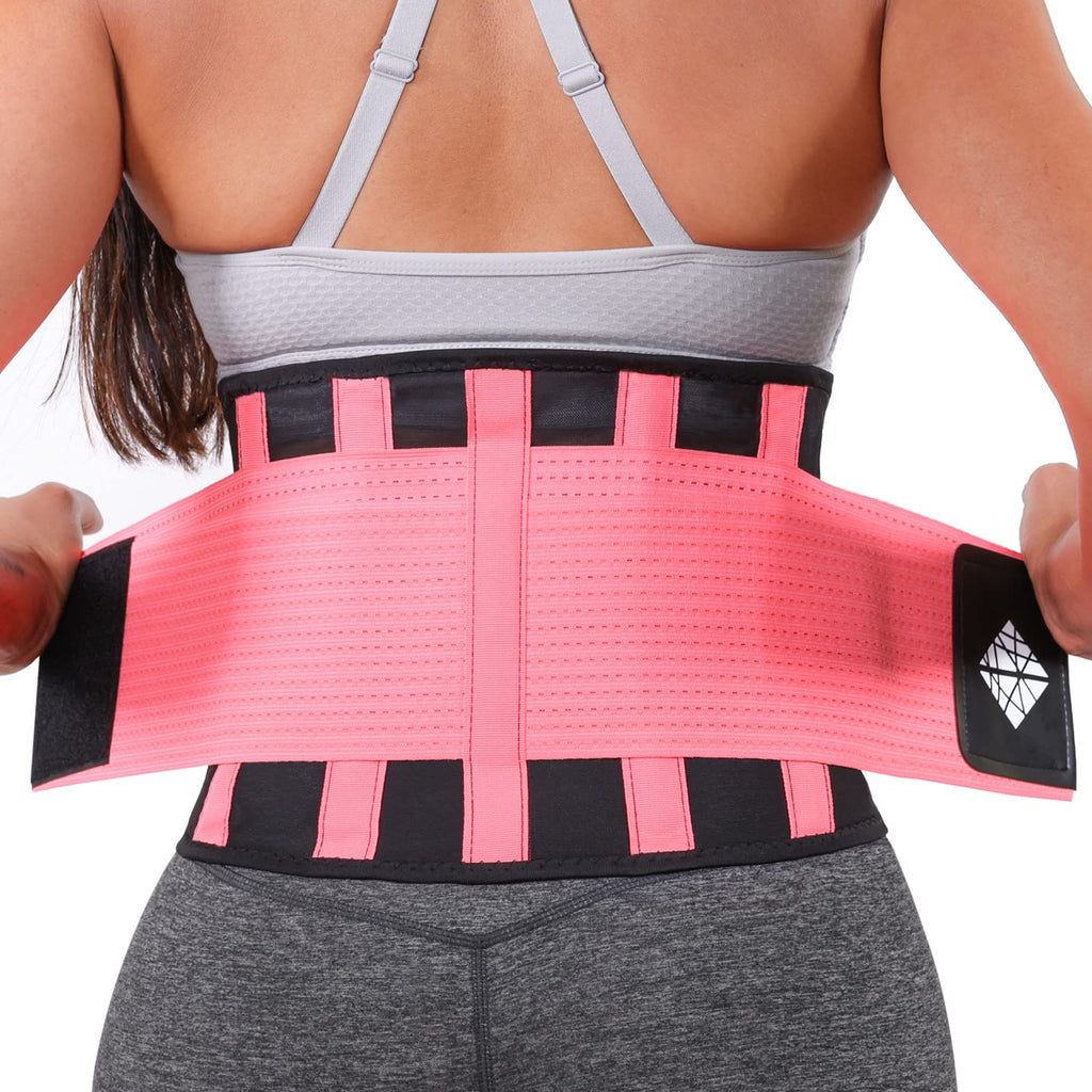 Back Brace for Lower Back Pain Women - Ultra Thin, Adjustable, Flexible, Supportive Belt for Men - Breathable Support Brace with Dual-Tension Straps & Industrial Pink M