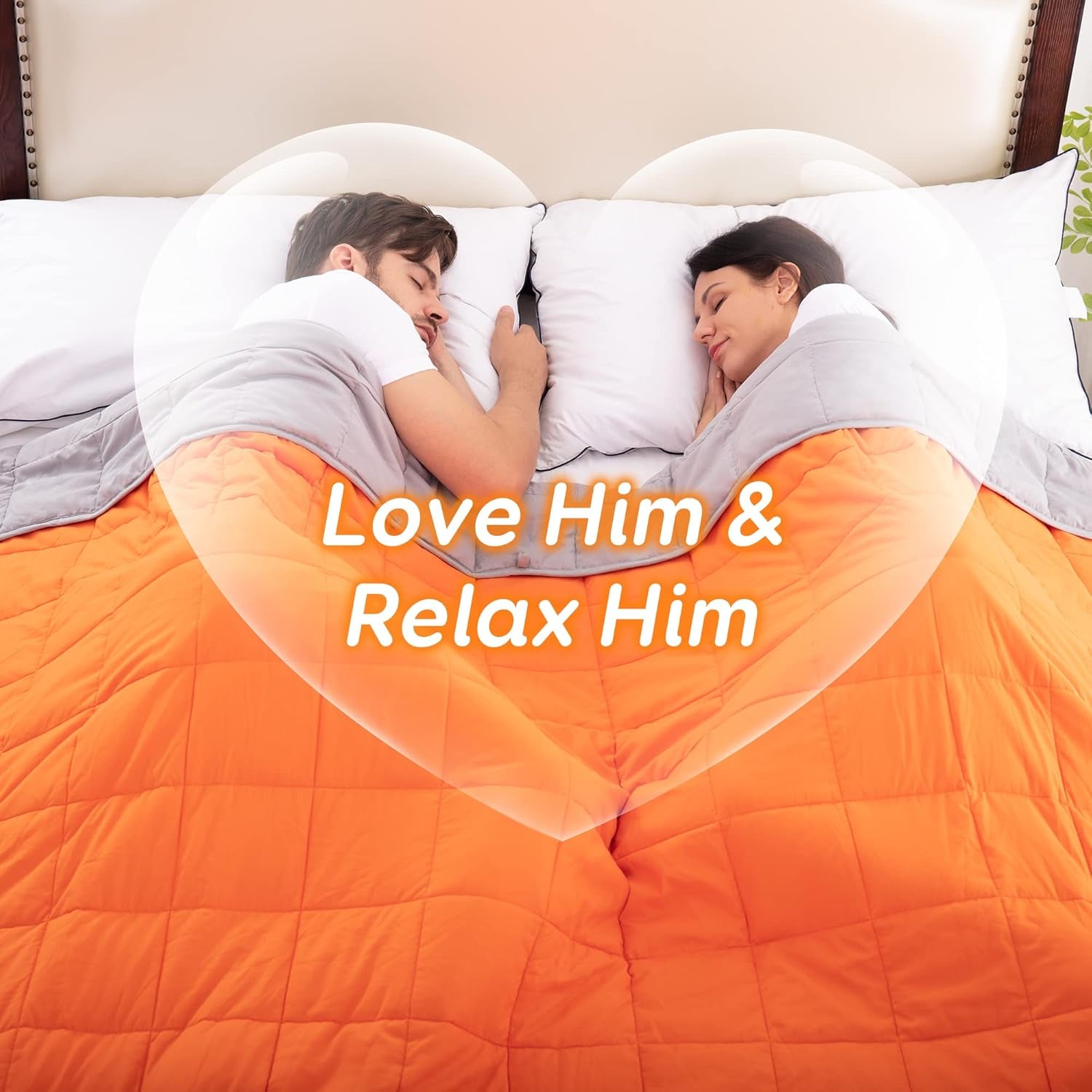 Weighted Blanket King Size 18 Lbs 80X87 in Cooling Weighted Blanket for Adults 1800 Brushed Microfiber Reversible Heavy Blanket with Premium Glass Beads (Light Grey & Orange)