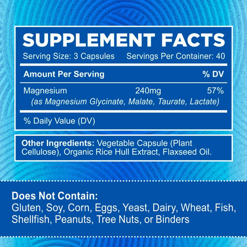 4-In-1 Magnesium Complex - Glycinate, Malate for Muscle & Bone Support - 120 Capsules