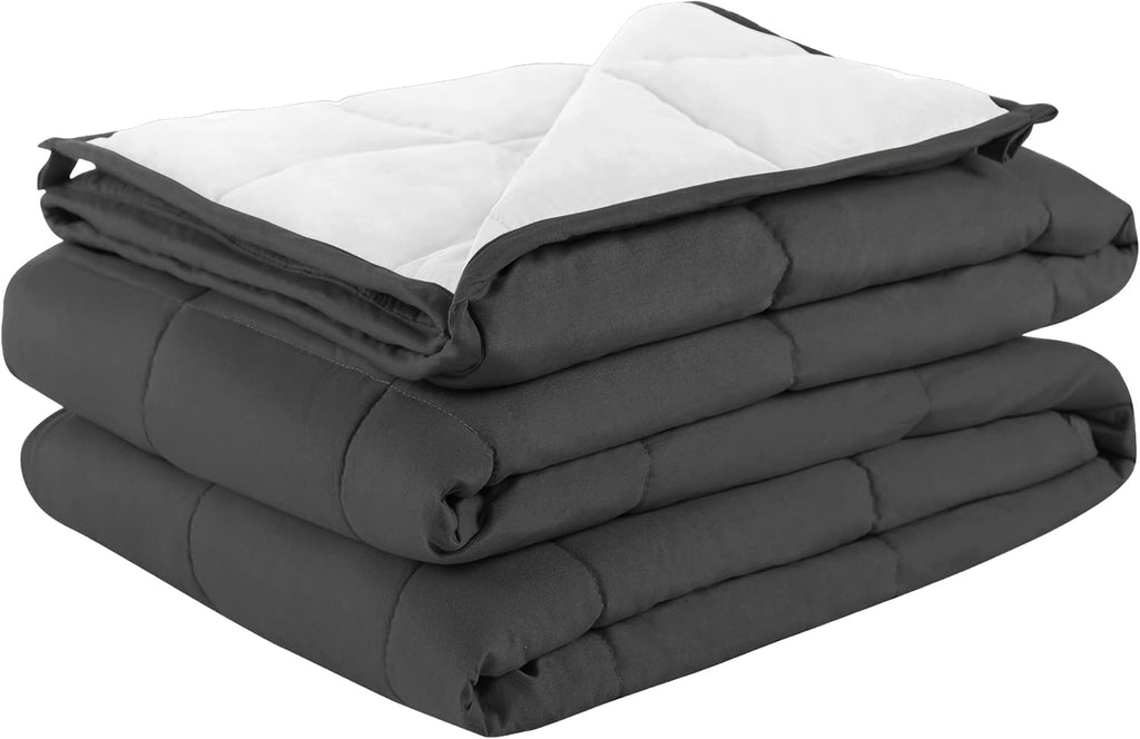 King Size 18 Lbs 80X87 in Cooling Weighted Blanket for Adults - 1800 Brushed Microfiber Reversible Heavy Blanket with Premium Glass Beads (Dark Grey & White)