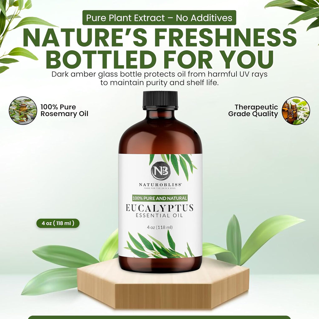 100% Pure Natural Undiluted Eucalyptus Essential Oil (4Oz) Premium Therapeutic Grade Aromatherapy