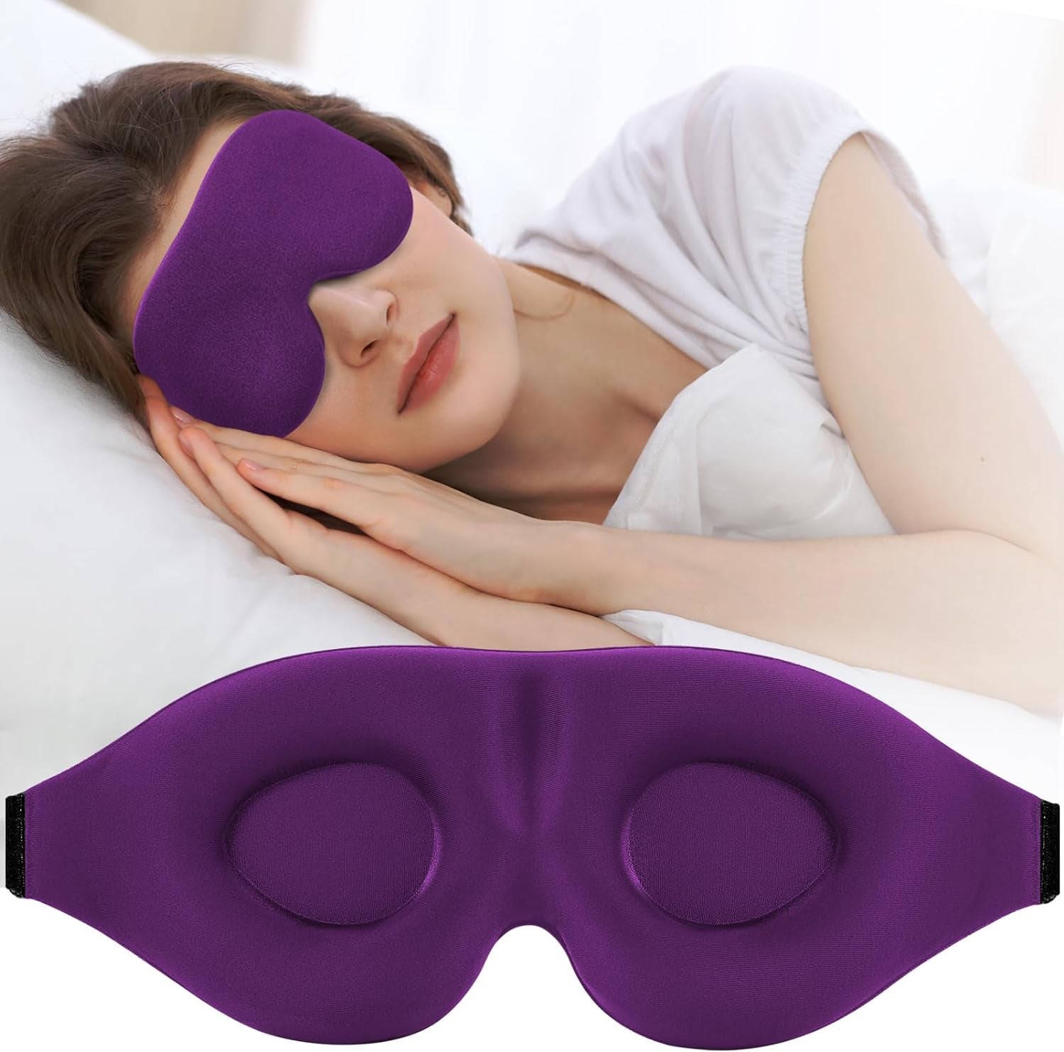 Sleep Mask for Side Sleeper, Light Blocking Sleeping Eye Mask for Women Men, 3D Contoured Cup Night Blindfold, Luxury Eye Cover Eyeshade with Adjustable Strap for Travel, Nap, Purple