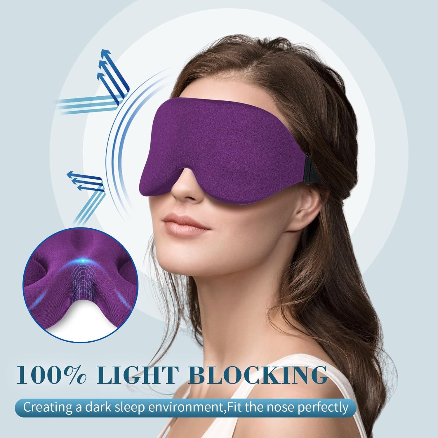Sleep Mask for Side Sleeper, Light Blocking Sleeping Eye Mask for Women Men, 3D Contoured Cup Night Blindfold, Luxury Eye Cover Eyeshade with Adjustable Strap for Travel, Nap, Purple