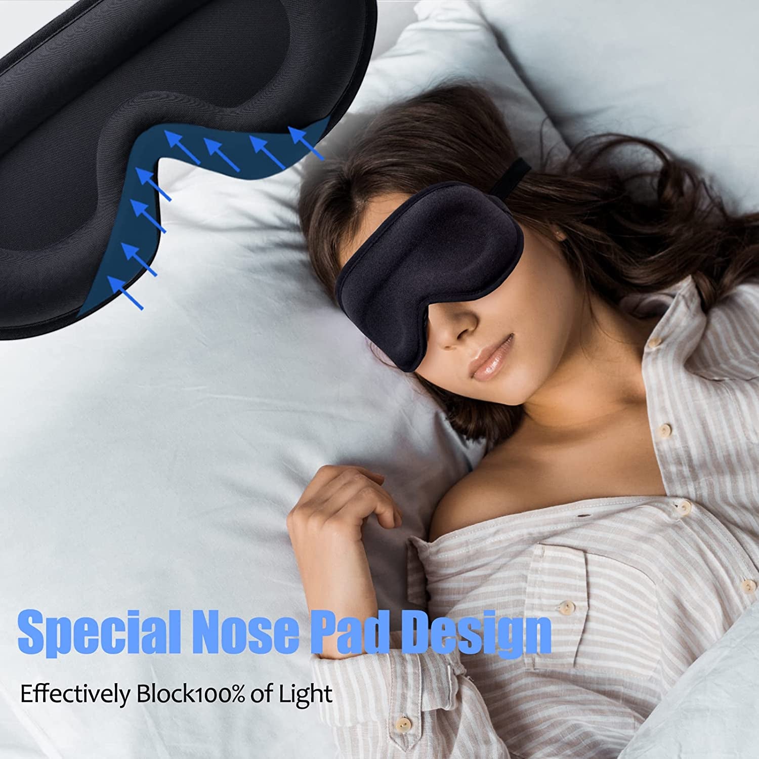 Sleep Eye Mask for Women Men: Soft Foam Comfortable Sleeping Mask, Eye Cover Blindfold at Night Block Out Light Eye Shade Cover for Travel Yoga Nap, Black