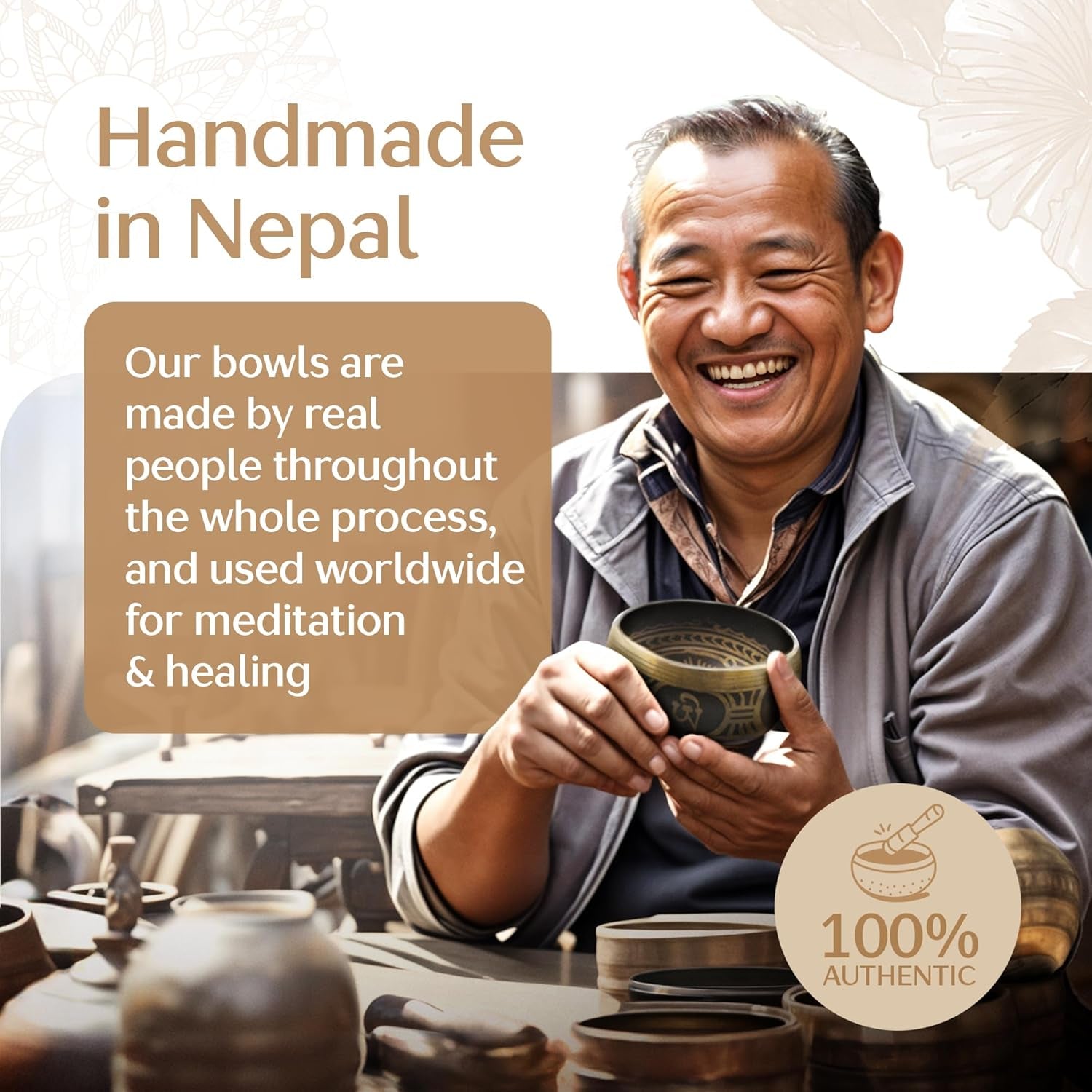 Handmade Tibetan Etched Singing Bowl Set – Sound Bowl & Meditation Bowl with Cushion, Mallet & Guide – Spiritual Healing Products – Meditation Sound Bath Kit – Portable Sound Therapy Tool