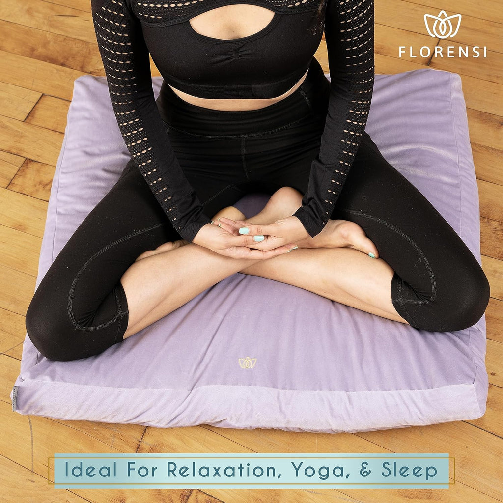 Meditation Cushion - Comfortable Floor Pillow - Traditional Tibetan Meditation Pillow with Beautiful Velvet Cover - Large Floor Cushion Seating for Adults - Premium Yoga Buckwheat Bolster