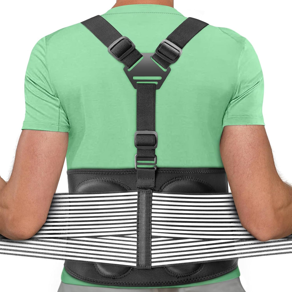 ® Back Brace for Lifting Work Y-Shape Suspenders Safety Belt with Dual 3D Lumbar Support Relieve Pain, Prevent Injury - L