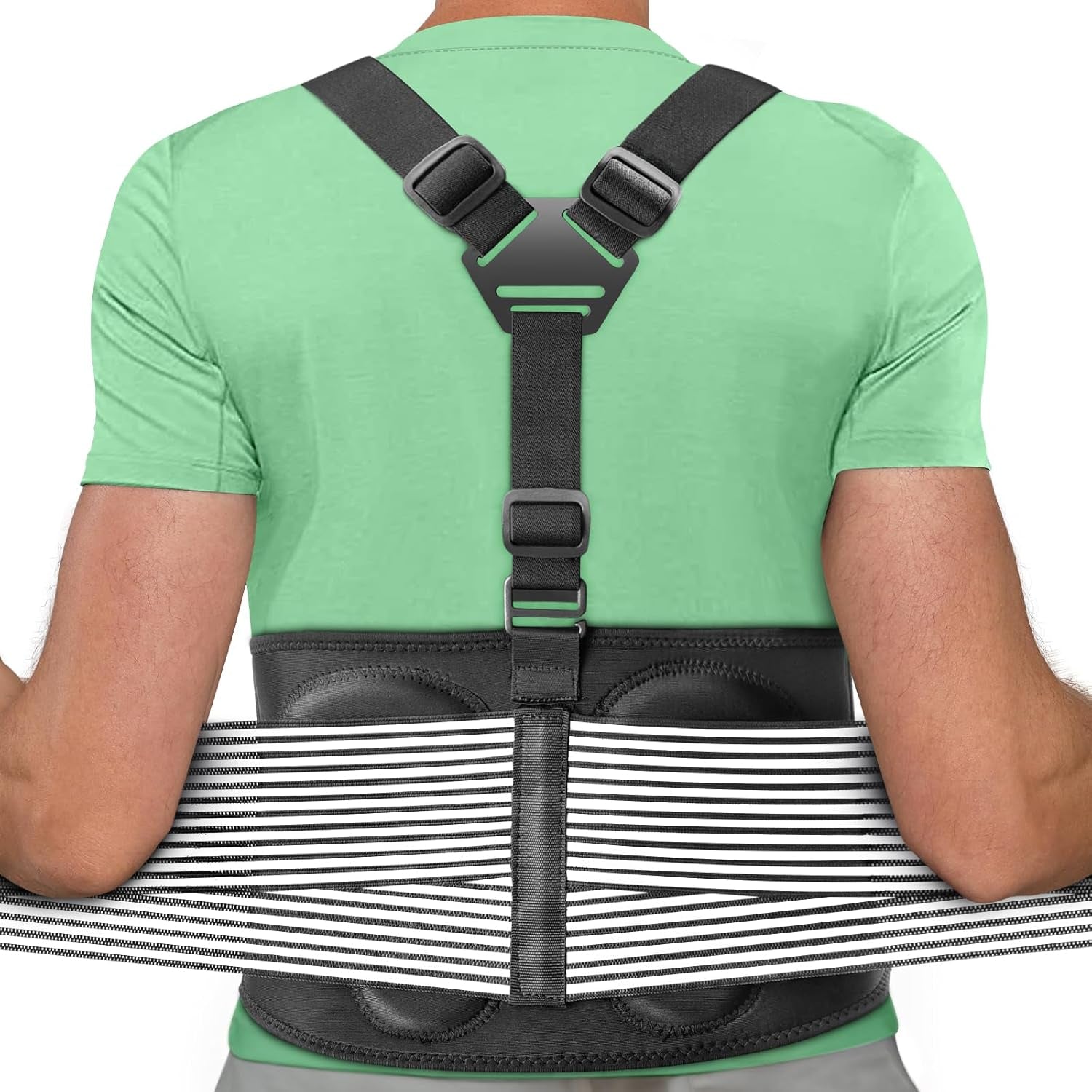 ® Back Brace for Lifting Work Y-Shape Suspenders Safety Belt with Dual 3D Lumbar Support Relieve Pain, Prevent Injury - L
