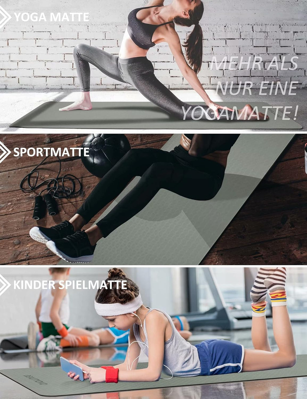 Yoga Mat with Strap, 1/3 Inch Extra Thick Yoga Mat Double-Sided Non Slip, Professional TPE Yoga Mats for Women Men, Workout Mat for Yoga, Pilates and Floor Exercises