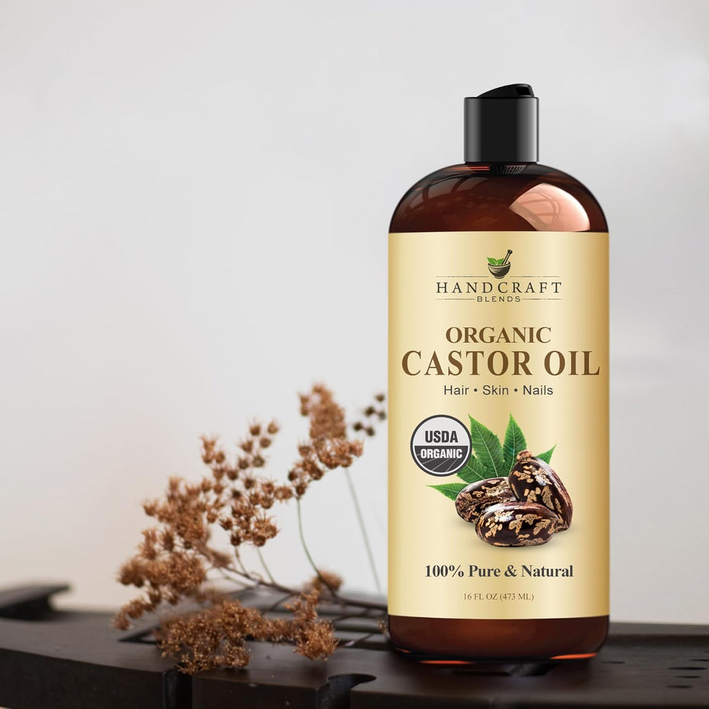 Organic Castor Oil 16 Fl Oz | 100% Pure and Natural | Premium Grade Carrier Oil | Hair, Eyelashes and Eyebrows | Hair and Body | Expeller-Pressed | Hexane-Free