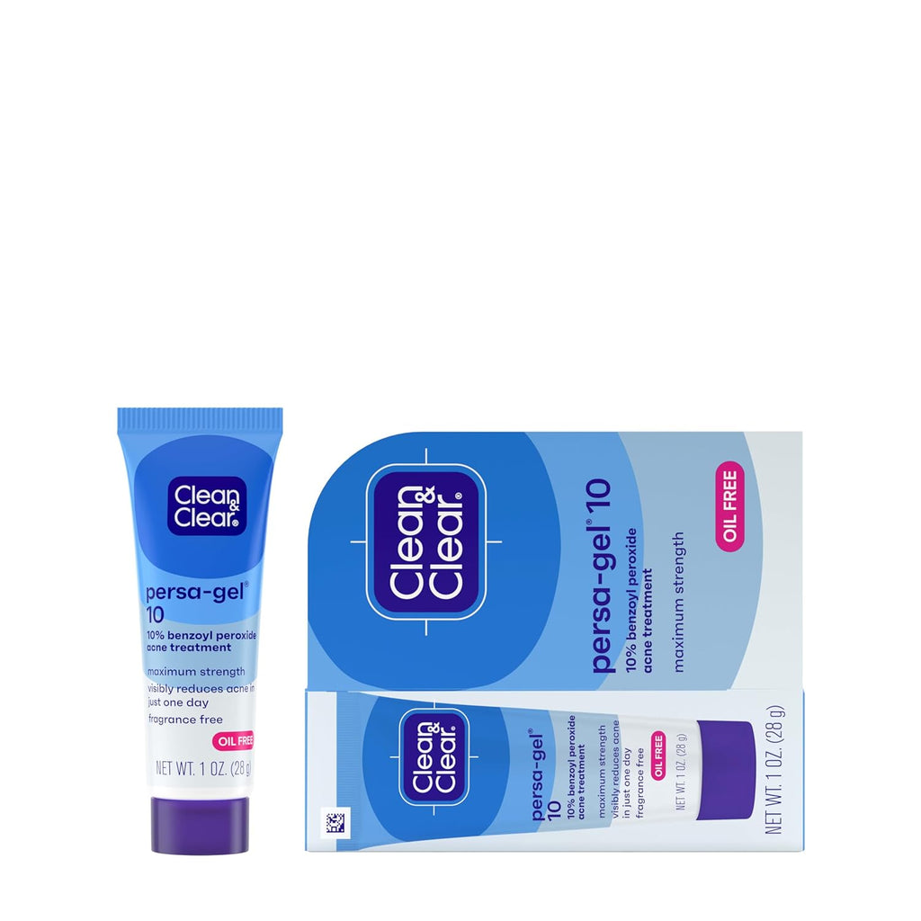 Persa-Gel 10 Oil-Free Acne Spot Treatment with Maximum Strength 10% Benzoyl Peroxide, Topical Pimple Cream Visibly Reduces Acne in One Day, Fragrance-Free, 1 Fl. Oz