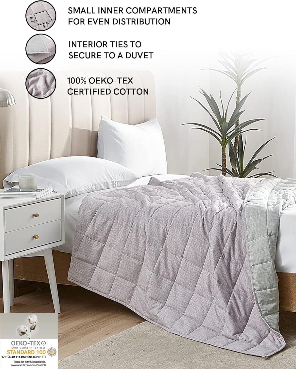 Weighted Blanket — Linen/Cotton Blend Fabric with Premium Glass Beads (Purple/Grey Reversible, 80''X87'' 15Lbs), Two Persons(70~140Lb) Sharing Use on Queen/King Bed | a Duvet Included …