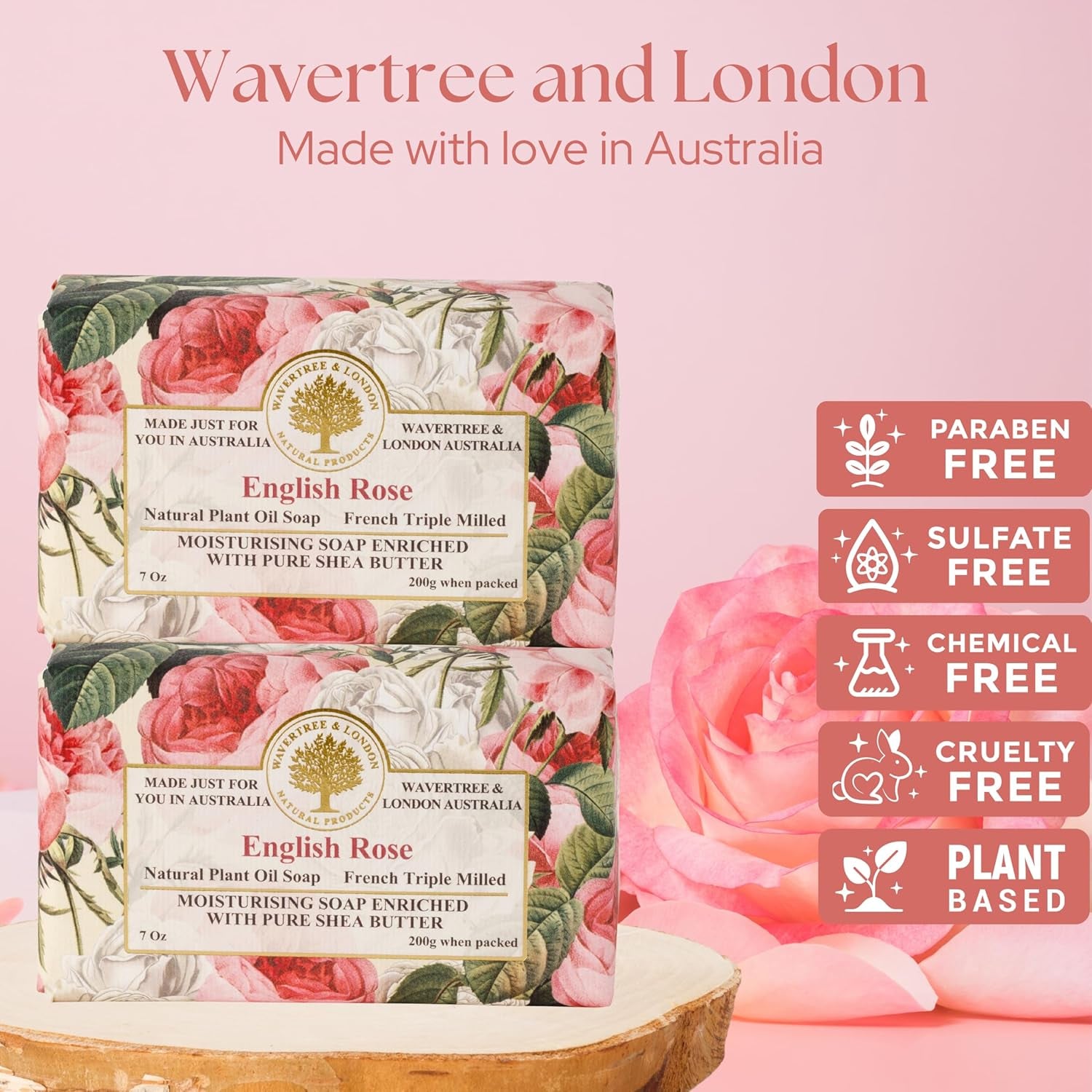English Rose Scented Natural Soap Bars for Women & Men (2 X 7Oz) – Moisturizing Triple-Milled Soap Bars Enriched with Shea Butter – Plant-Based Bath & Body Bar for All Skin Types
