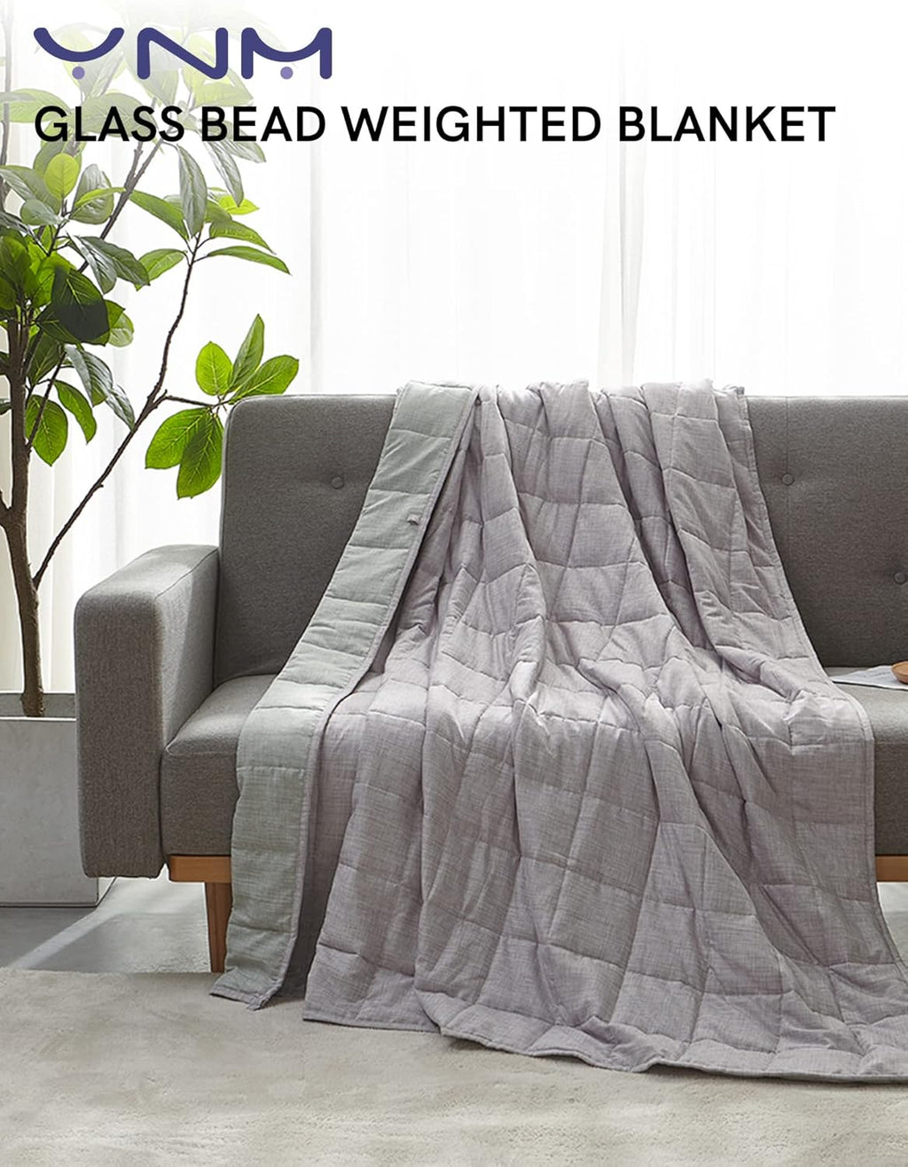 Weighted Blanket — Linen/Cotton Blend Fabric with Premium Glass Beads (Purple/Grey Reversible, 80''X87'' 15Lbs), Two Persons(70~140Lb) Sharing Use on Queen/King Bed | a Duvet Included …