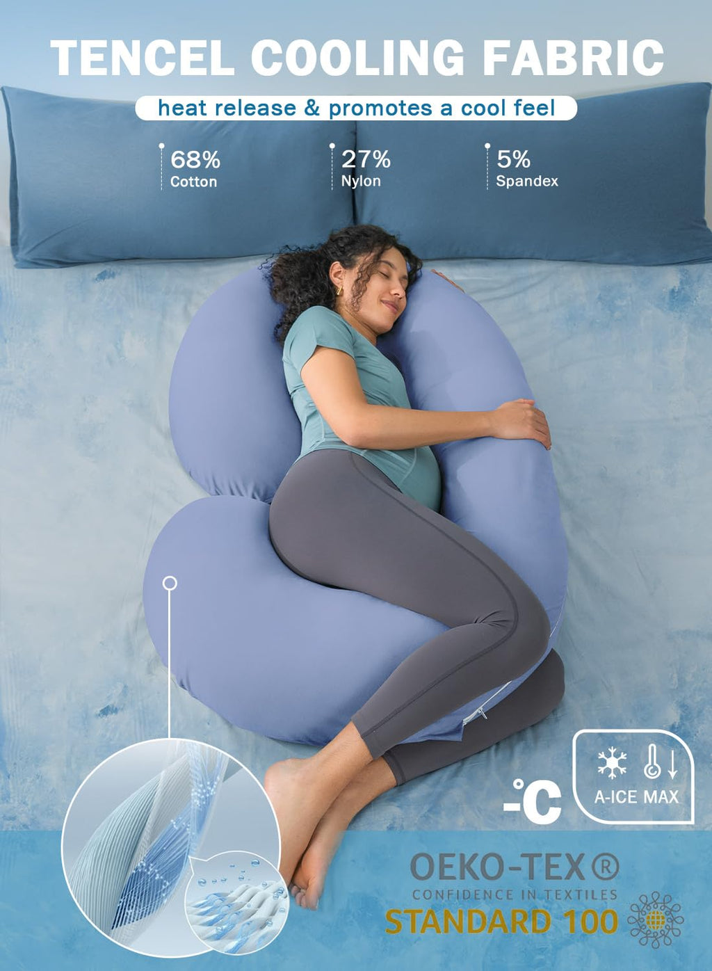Cooling Pregnancy Pillow, Maternity Pillow for Pregnant Women(Cooling Blue)
