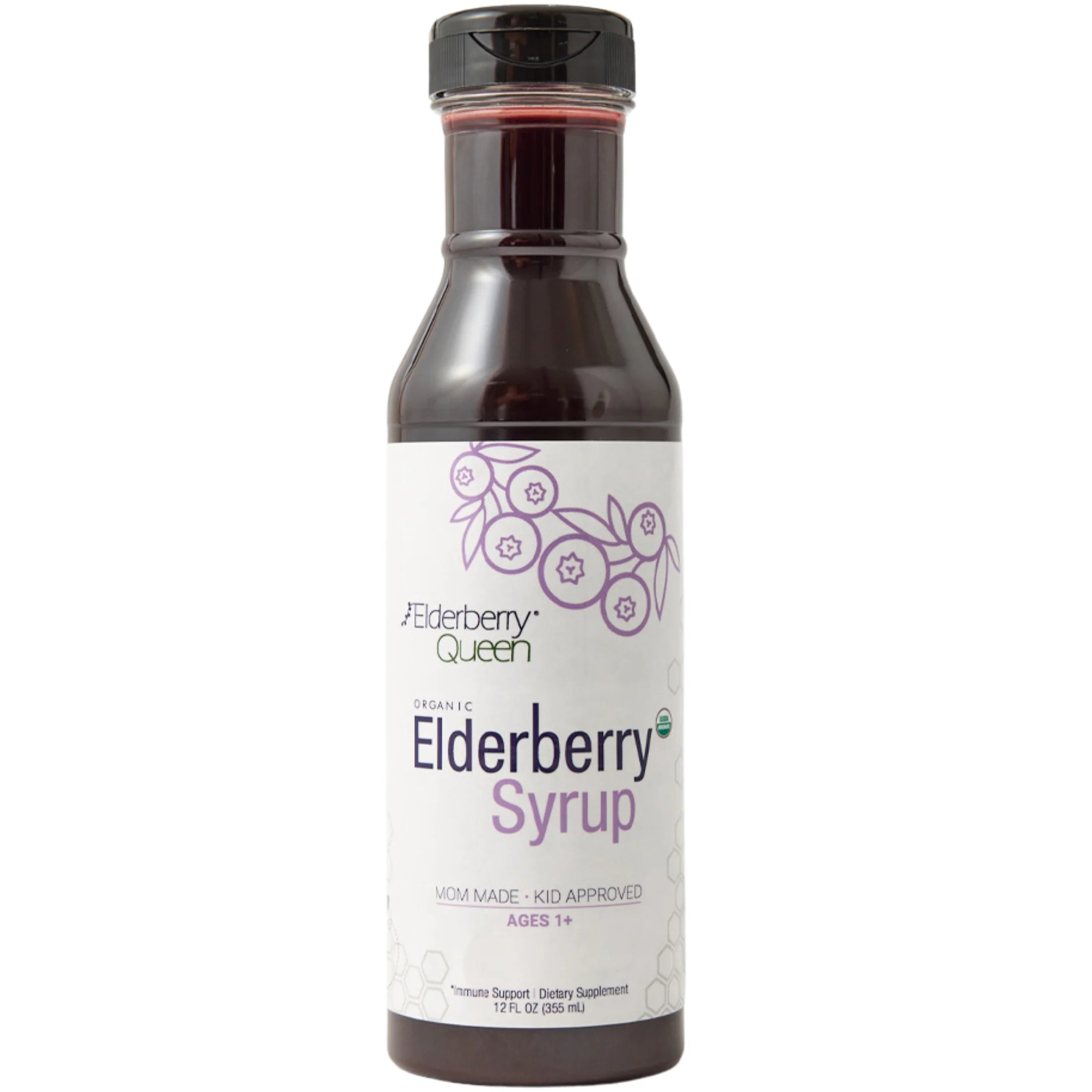 Certified Organic Elderberry Syrup Supplement for Immune Support, 12 Fl Oz