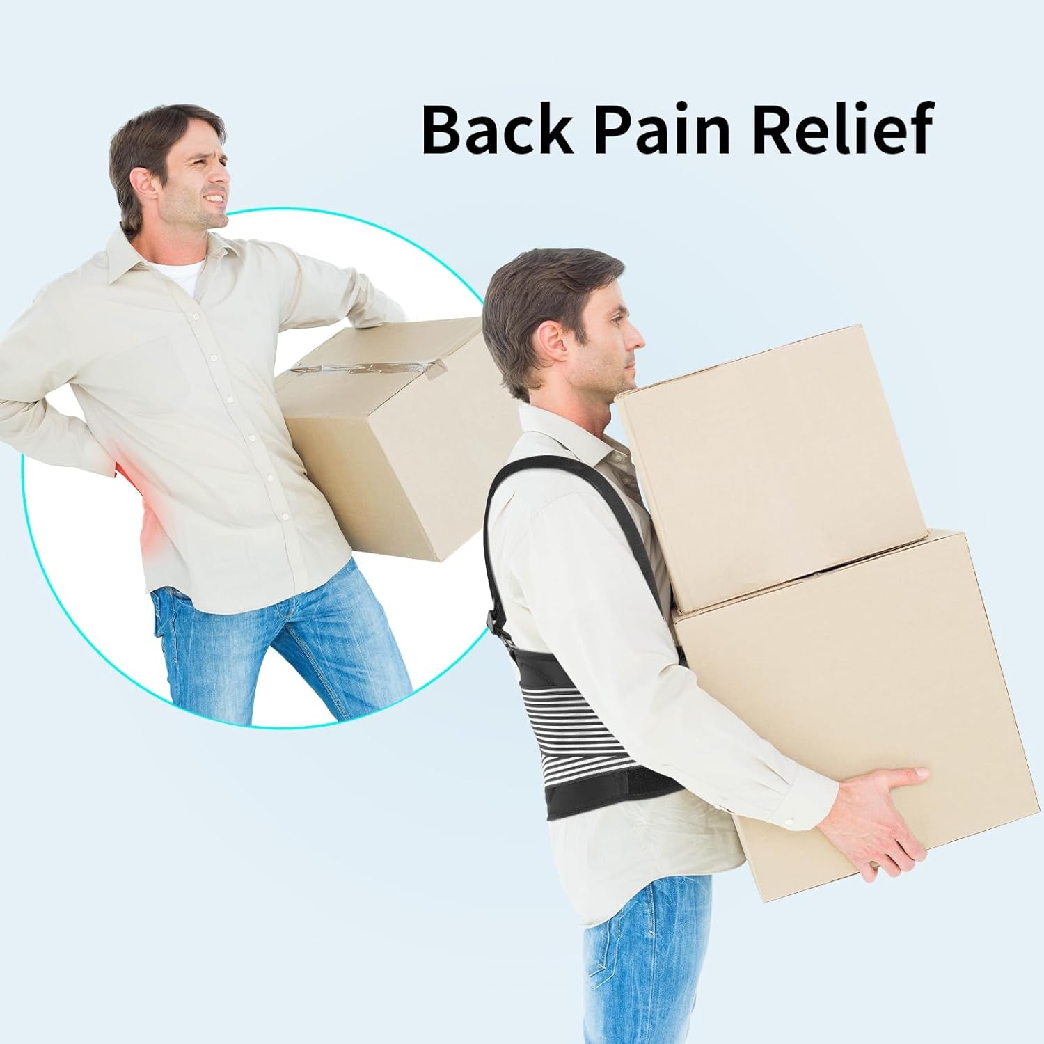 ® Back Brace for Lifting Work Y-Shape Suspenders Safety Belt with Dual 3D Lumbar Support Relieve Pain, Prevent Injury - L