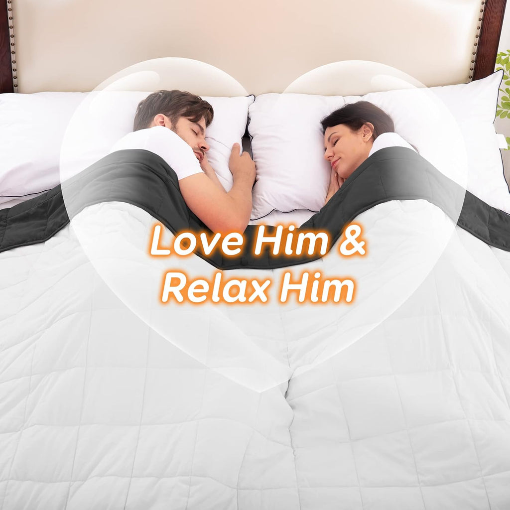 King Size 18 Lbs 80X87 in Cooling Weighted Blanket for Adults - 1800 Brushed Microfiber Reversible Heavy Blanket with Premium Glass Beads (Dark Grey & White)